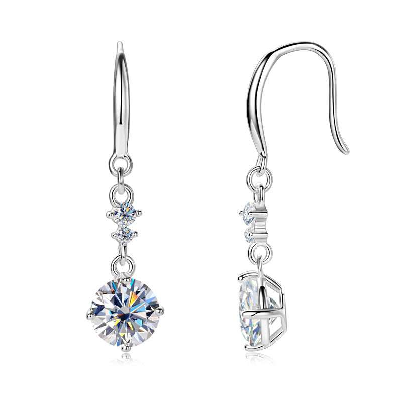 2 carat moissanite sterling silver earrings with round sparkling stones and elegant hook design