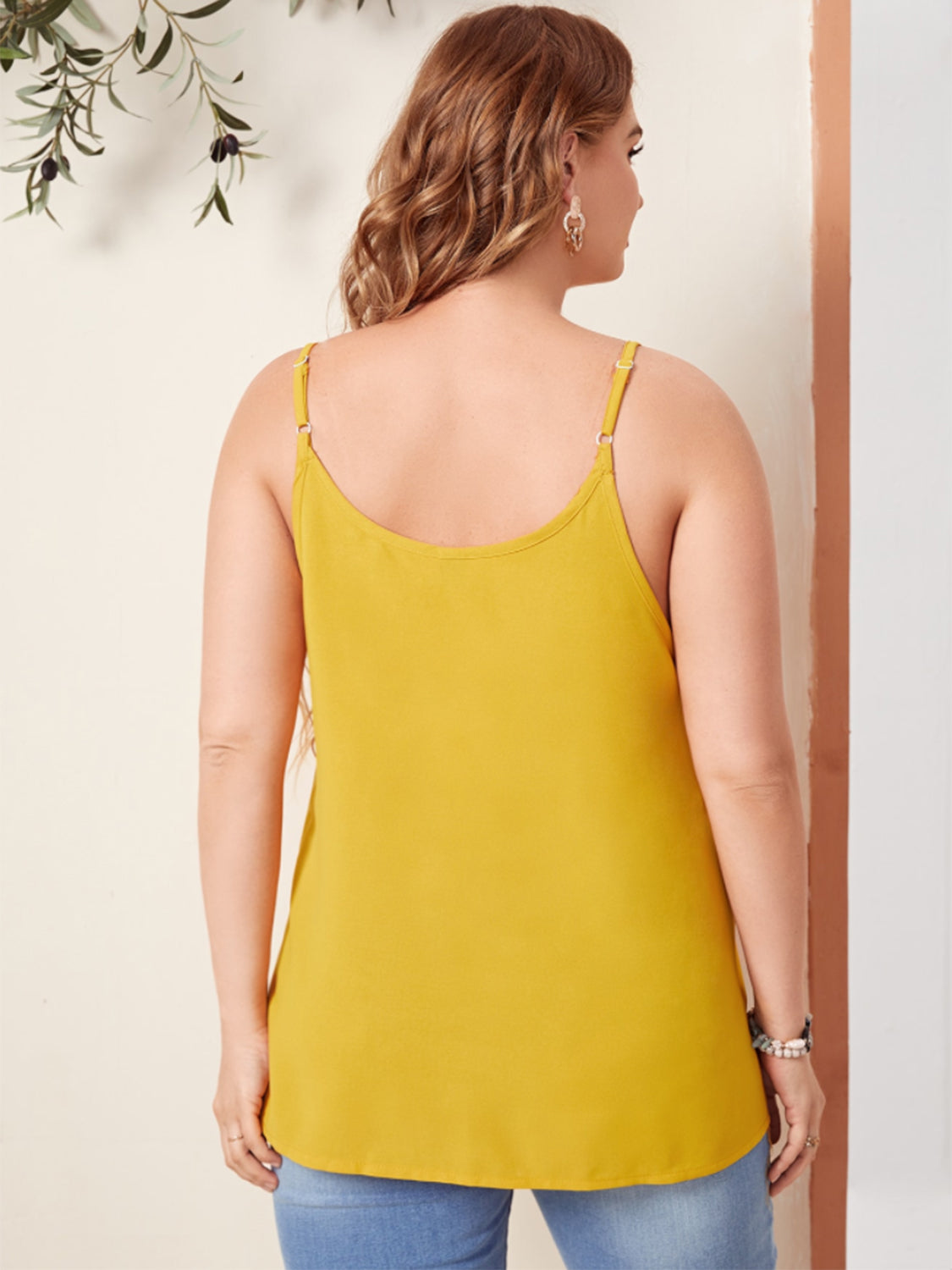 plus size women's summer tank top back view mustard yellow adjustable straps lightweight fabric