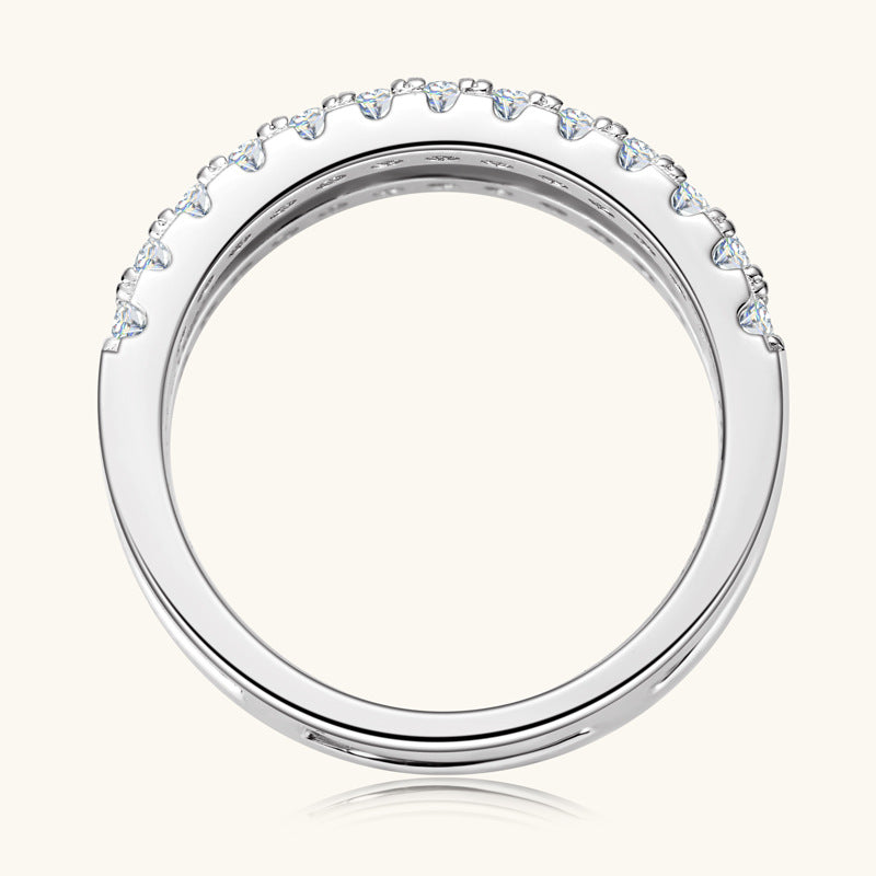 925 sterling silver moissanite ring featuring a sleek band with small sparkling stones set along the top