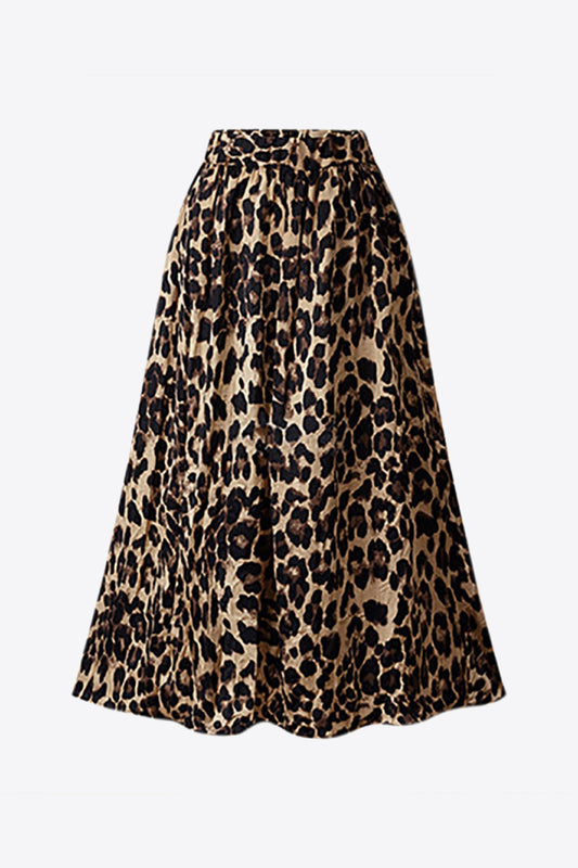 Trendsi animal print plus size skirt with leopard pattern and flowing midi length design