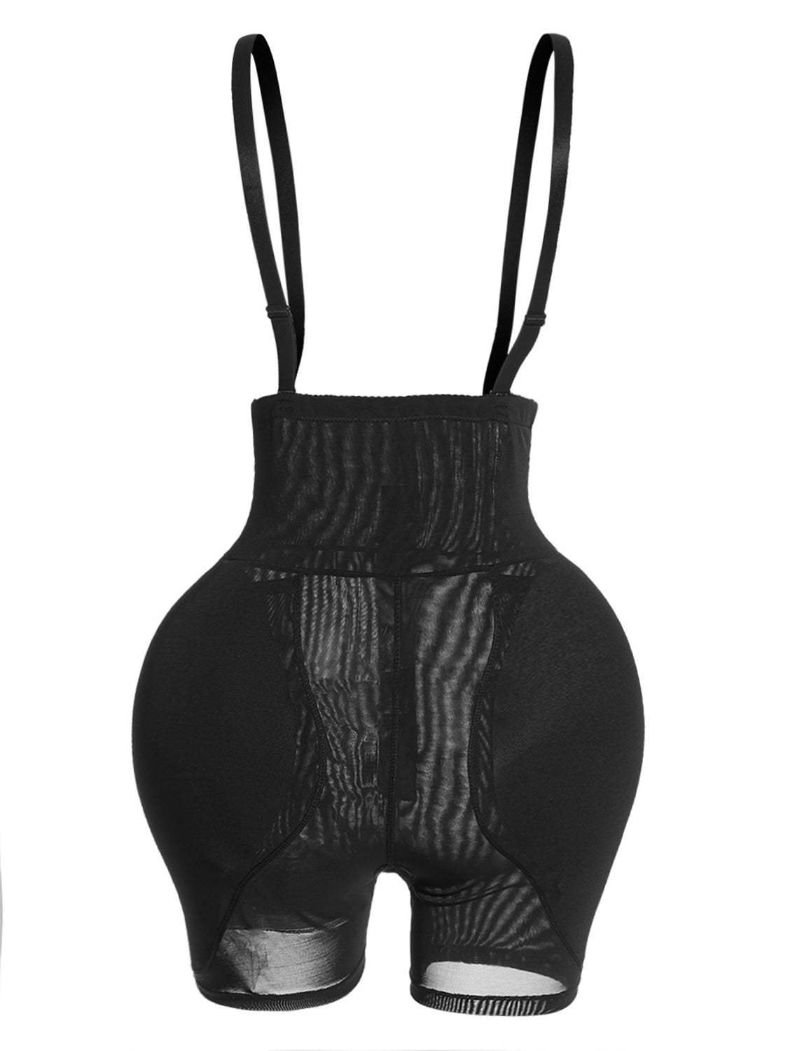 Black full size shaping bodysuit for women with adjustable straps and mesh panels for slimming effect