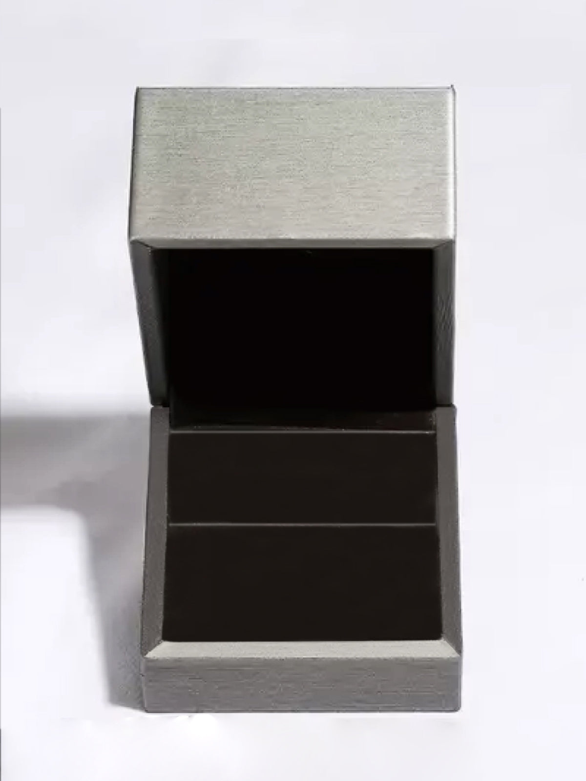 Empty gray jewelry box with black interior for moissanite bar earrings by Trendsi