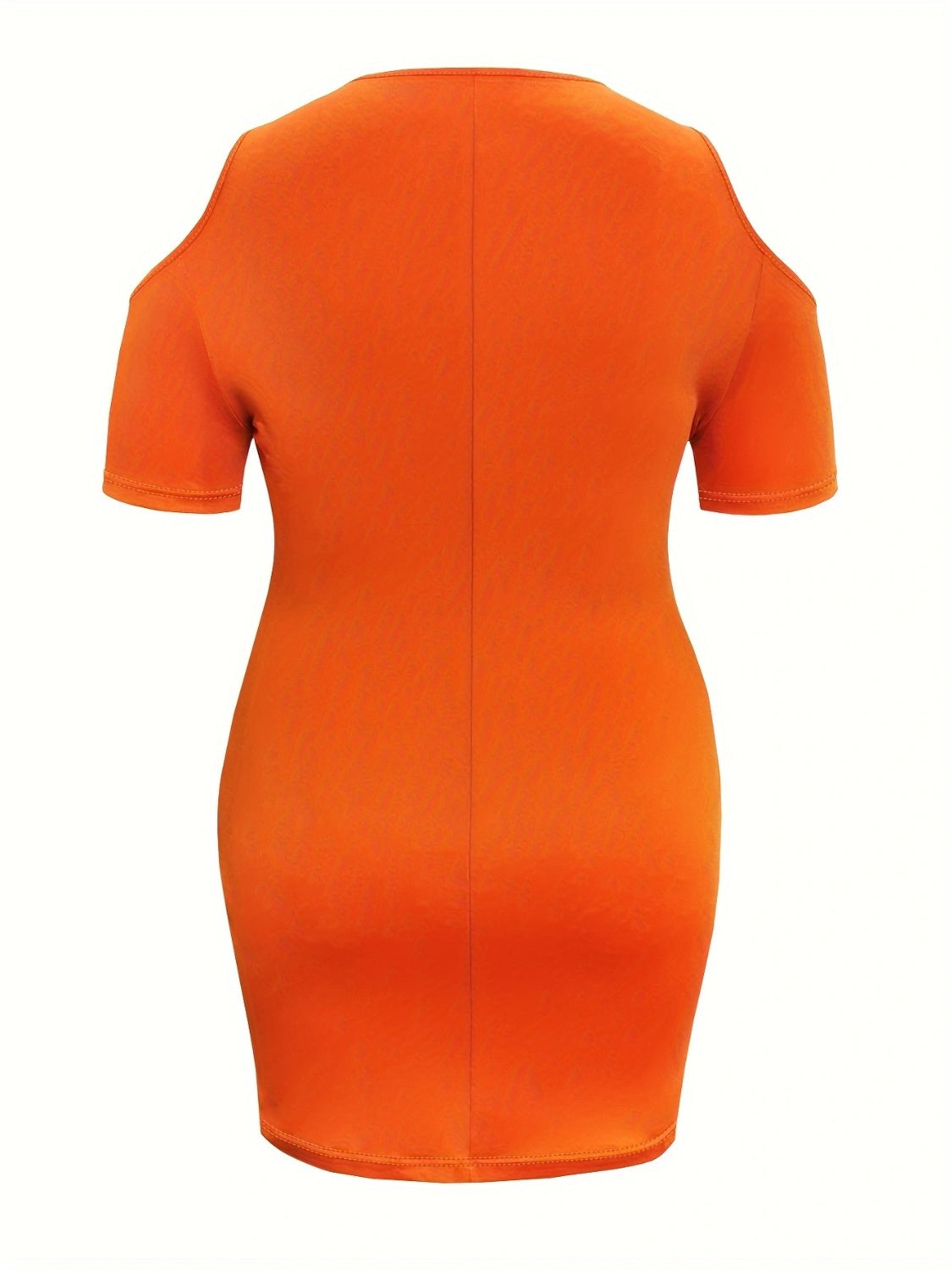 Plus size orange cold shoulder short sleeve mini dress with stretchy fabric and modern cut