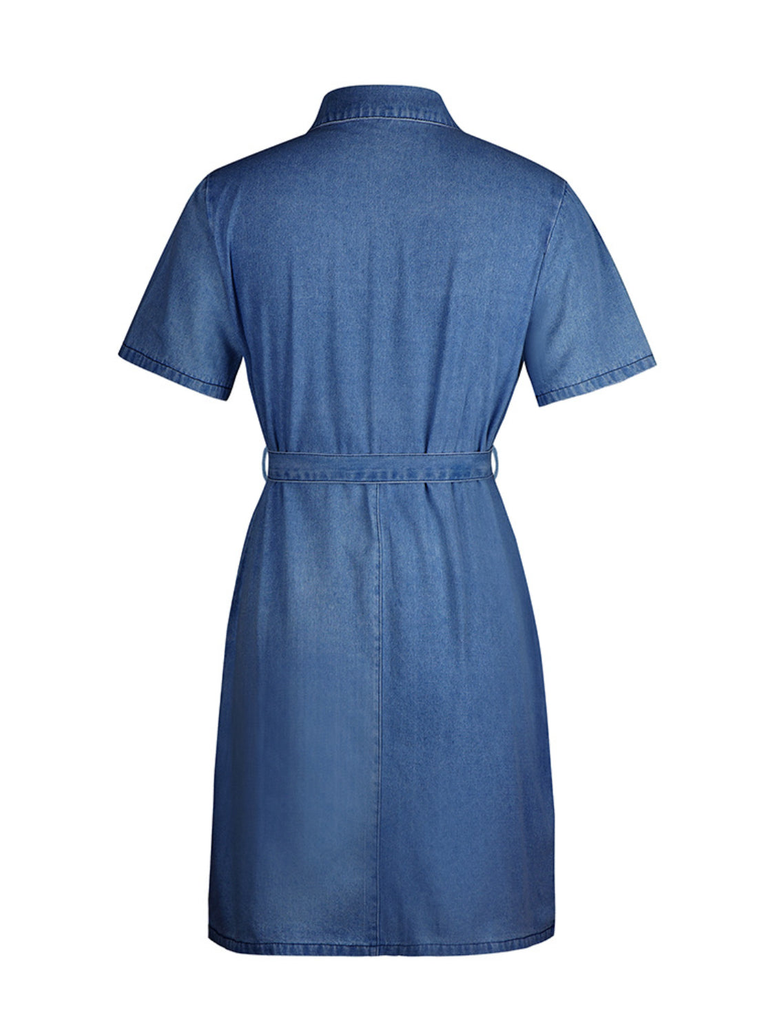Trendsi plus size denim dress with short sleeves and a waist belt in blue wash