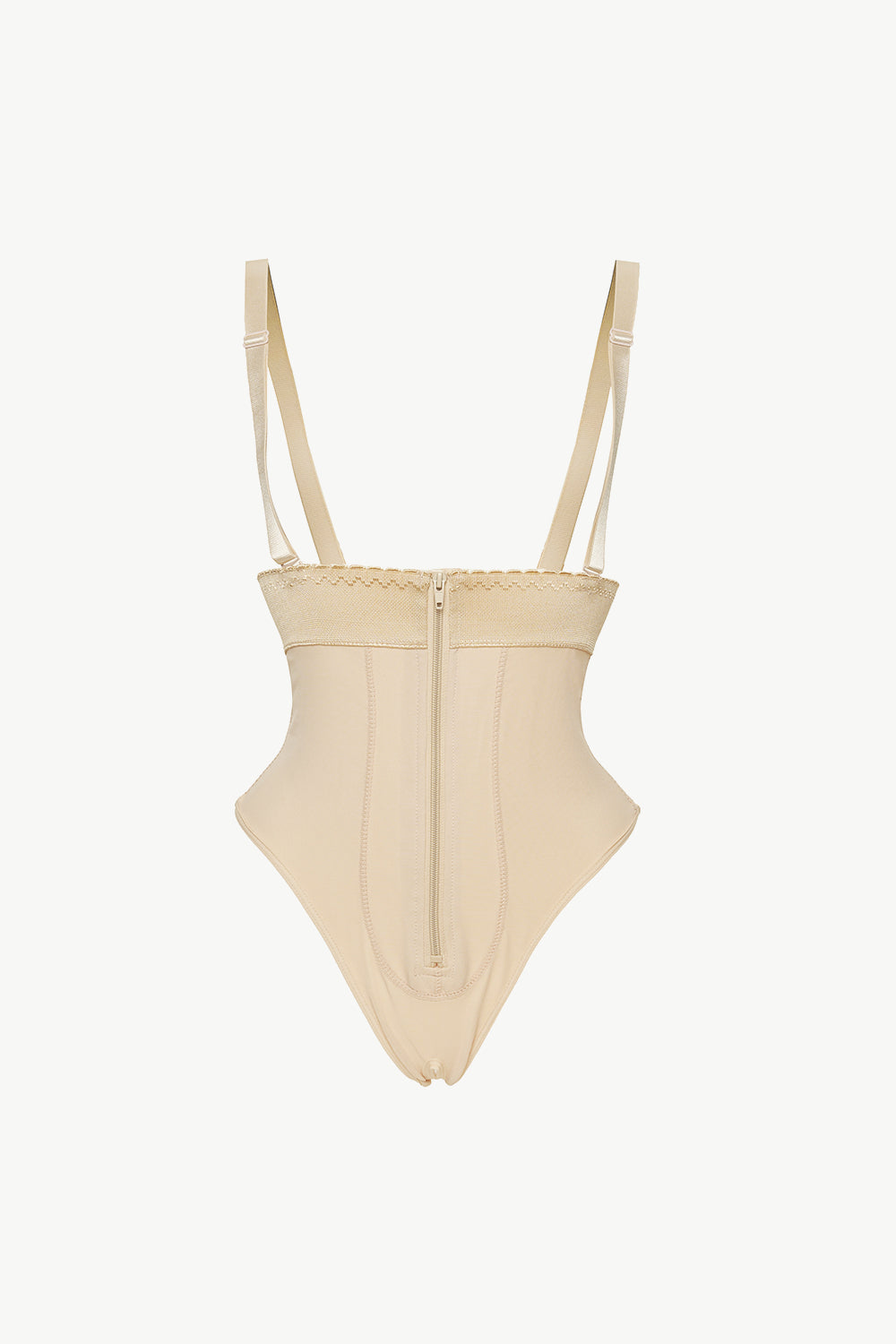 Trendsi beige plus size shapewear bodysuit with adjustable straps and front zipper closure