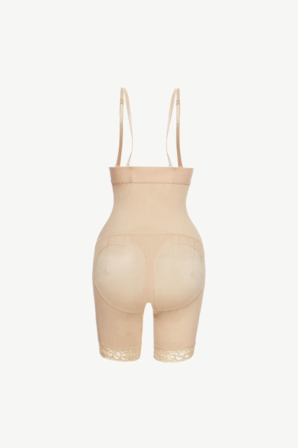 Beige plus size shaping bodysuit with adjustable straps and lace trim by Trendsi