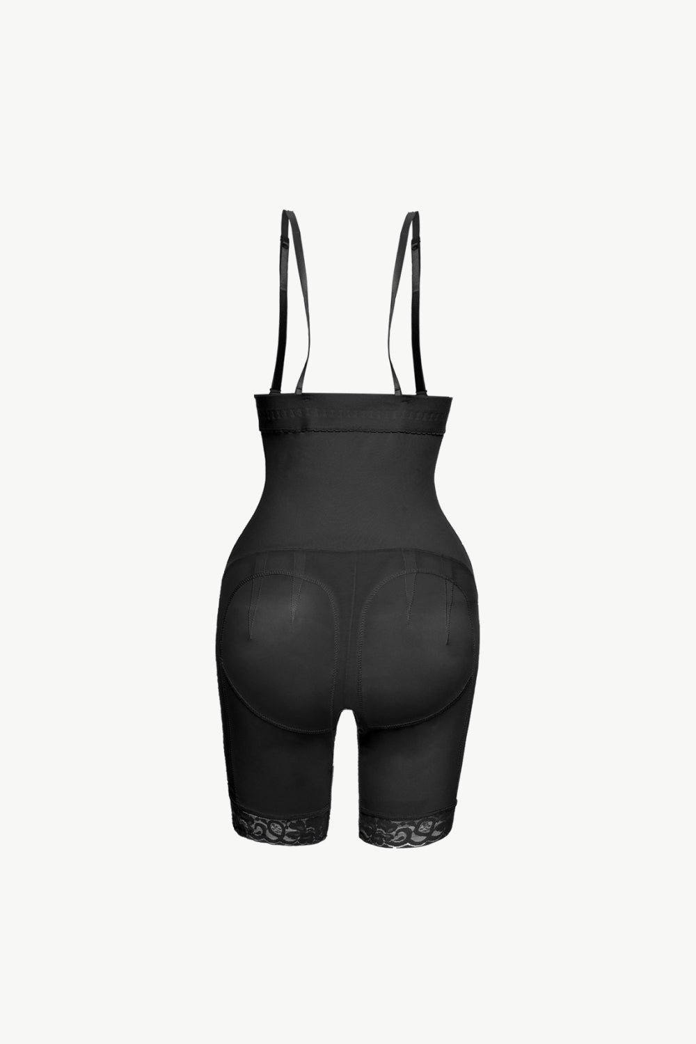 Trendsi plus size shaping bodysuit in black with adjustable straps and lace trim shorts