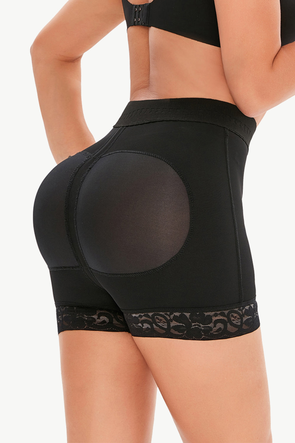 Trendsi plus size shaping shorts in black with lace trim and butt lifting design
