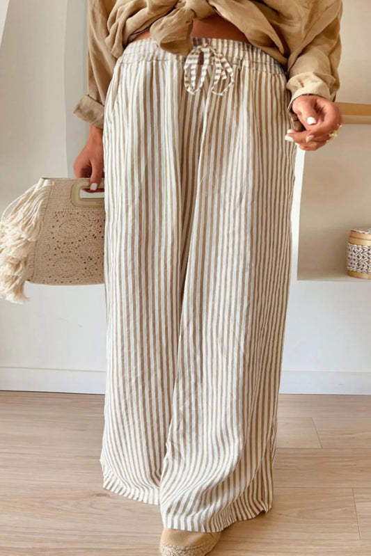 Trendsi plus size striped wide leg pants with drawstring waist in neutral tones