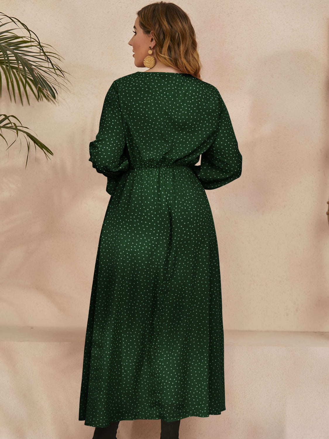 Honey Plus Size navy long sleeve ruffled dress with polka dots and defined waist