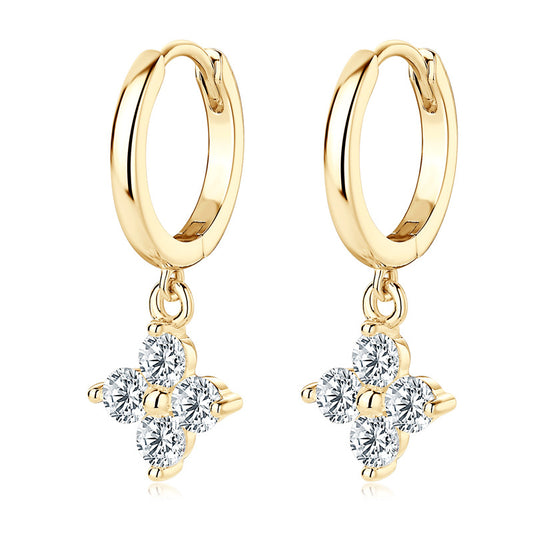 Trendsi sterling silver drop earrings for women with gold hoops and four diamond cluster charm