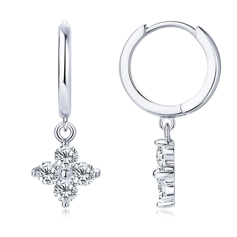 Trendsi sterling silver drop earrings for women with sparkling round gemstones in a floral design
