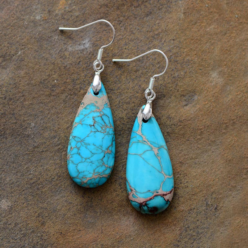Trendsi turquoise copper drop earrings with teardrop shape and delicate veining patterns