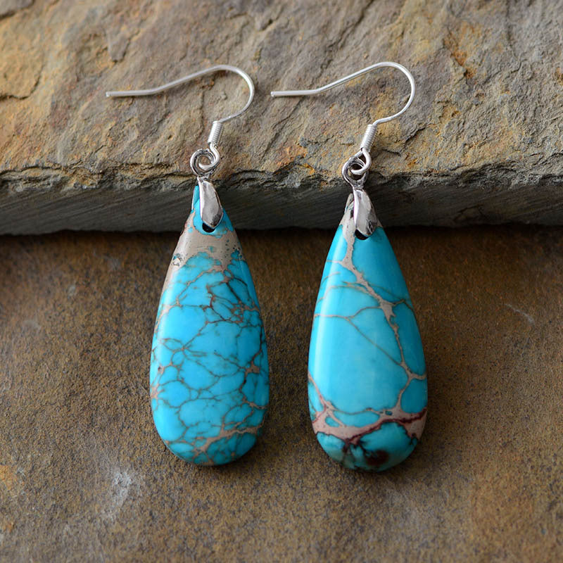 Trendsi turquoise copper drop earrings with teardrop-shaped vibrant turquoise stones and copper veining