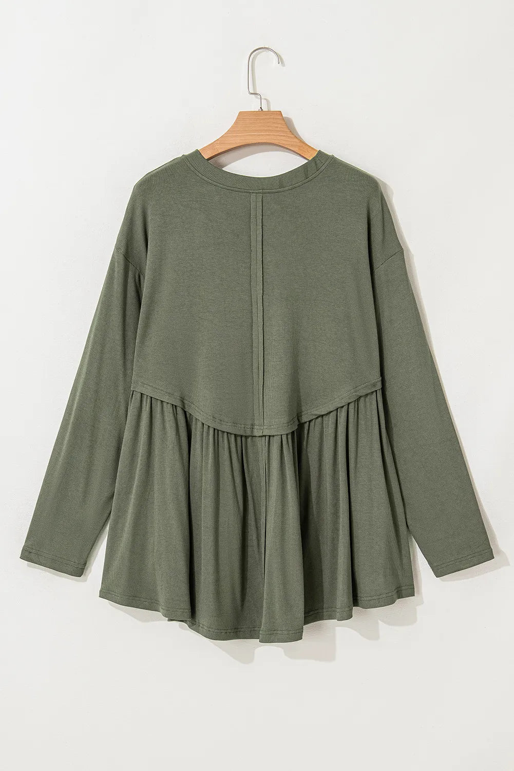 Trendsi casual plus size long sleeve blouse in olive green with gathered waist detail