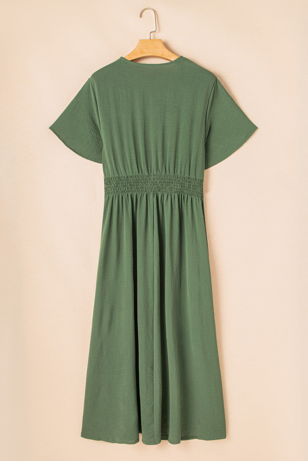 kjplussizefashion four leaf clover shirred waist dress in plus size maxi dress with short sleeves and green fabric