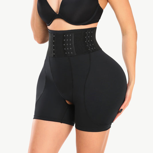 Trendsi full coverage padded shorts for women in black with high waist and body shaping fit