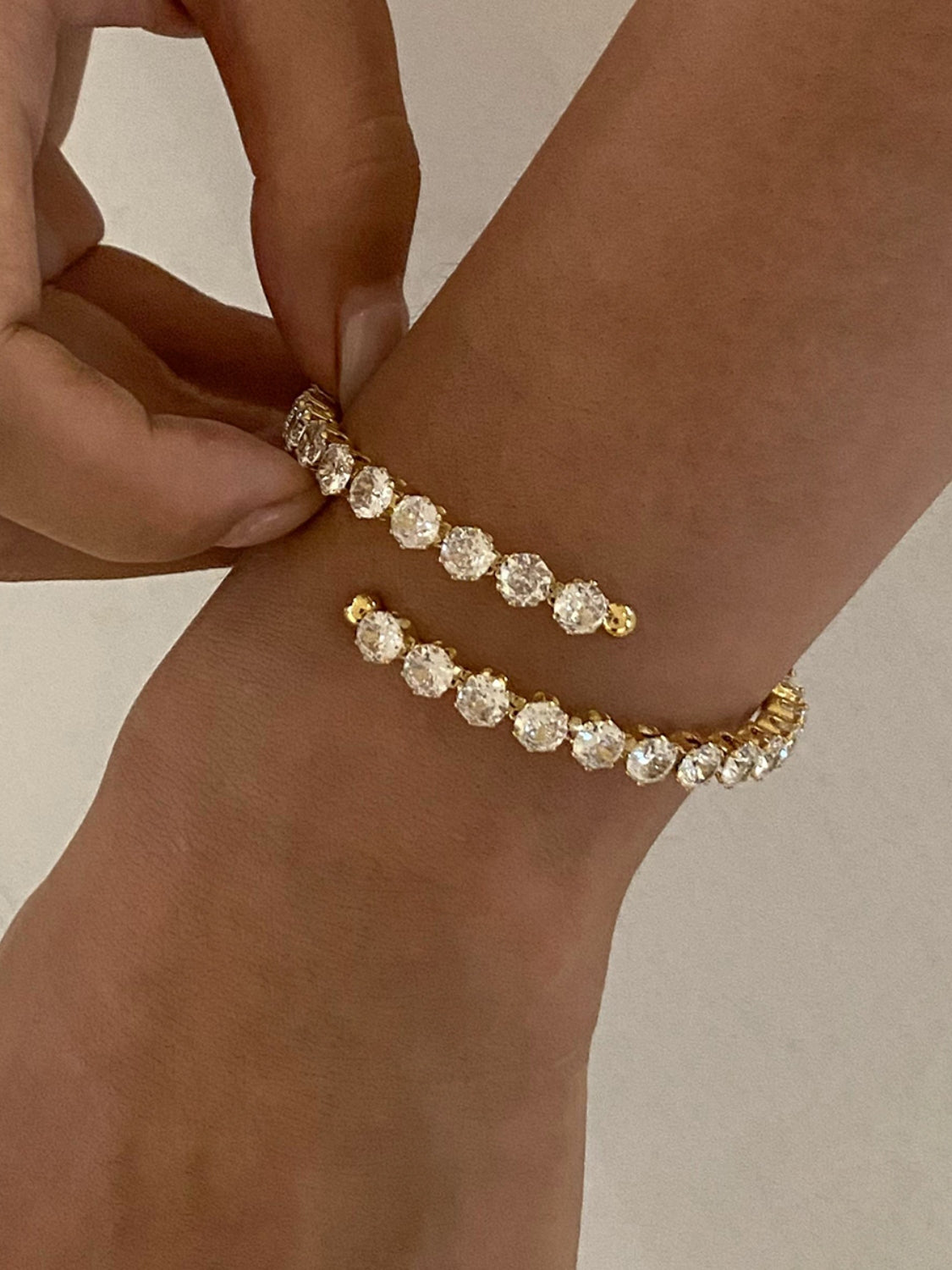 Trendsi stainless steel zircon bracelet with large sparkling stones worn on wrist