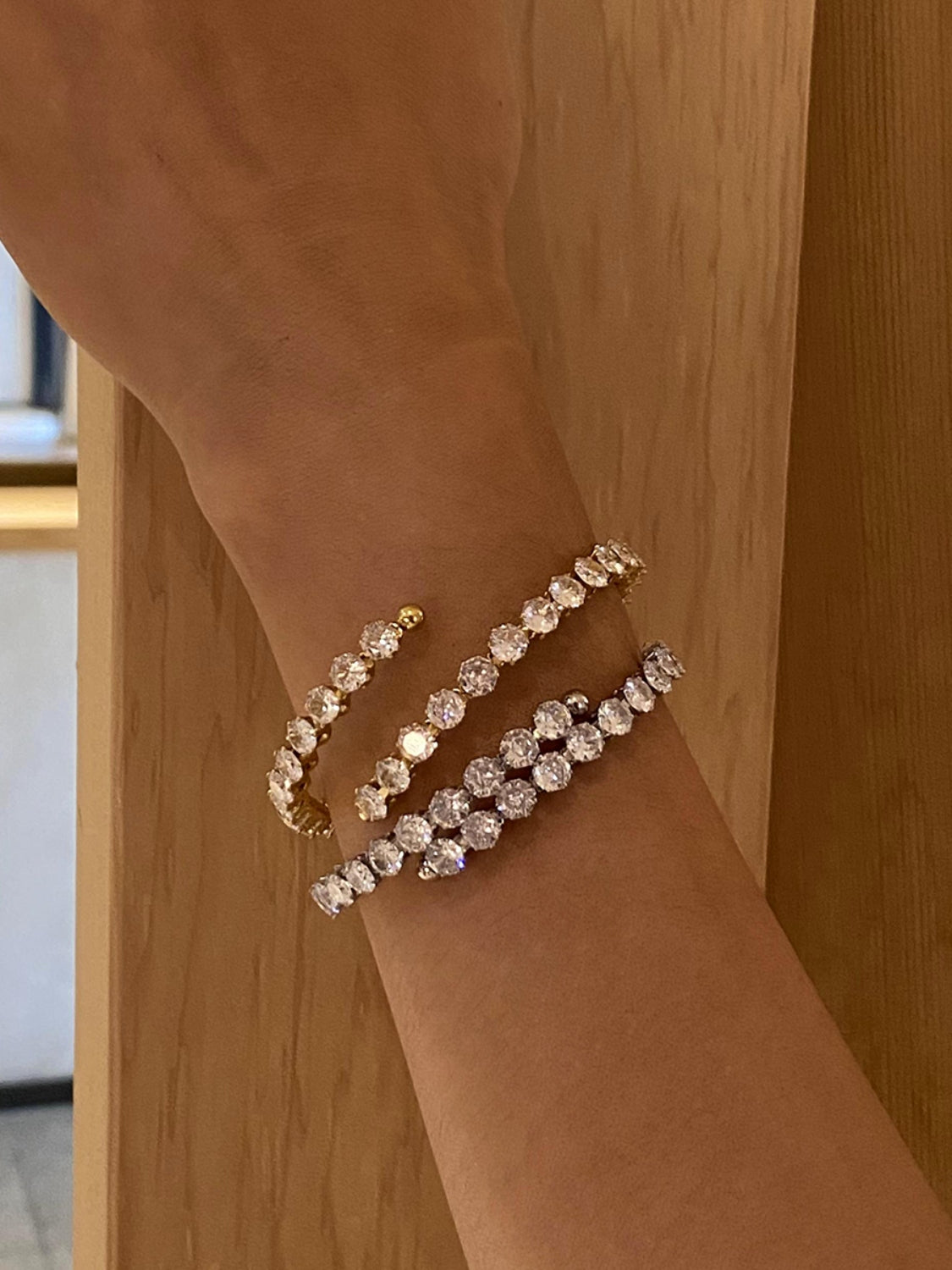 Trendsi stylish stainless steel zircon bracelet featuring sparkling zircon stones on wrist