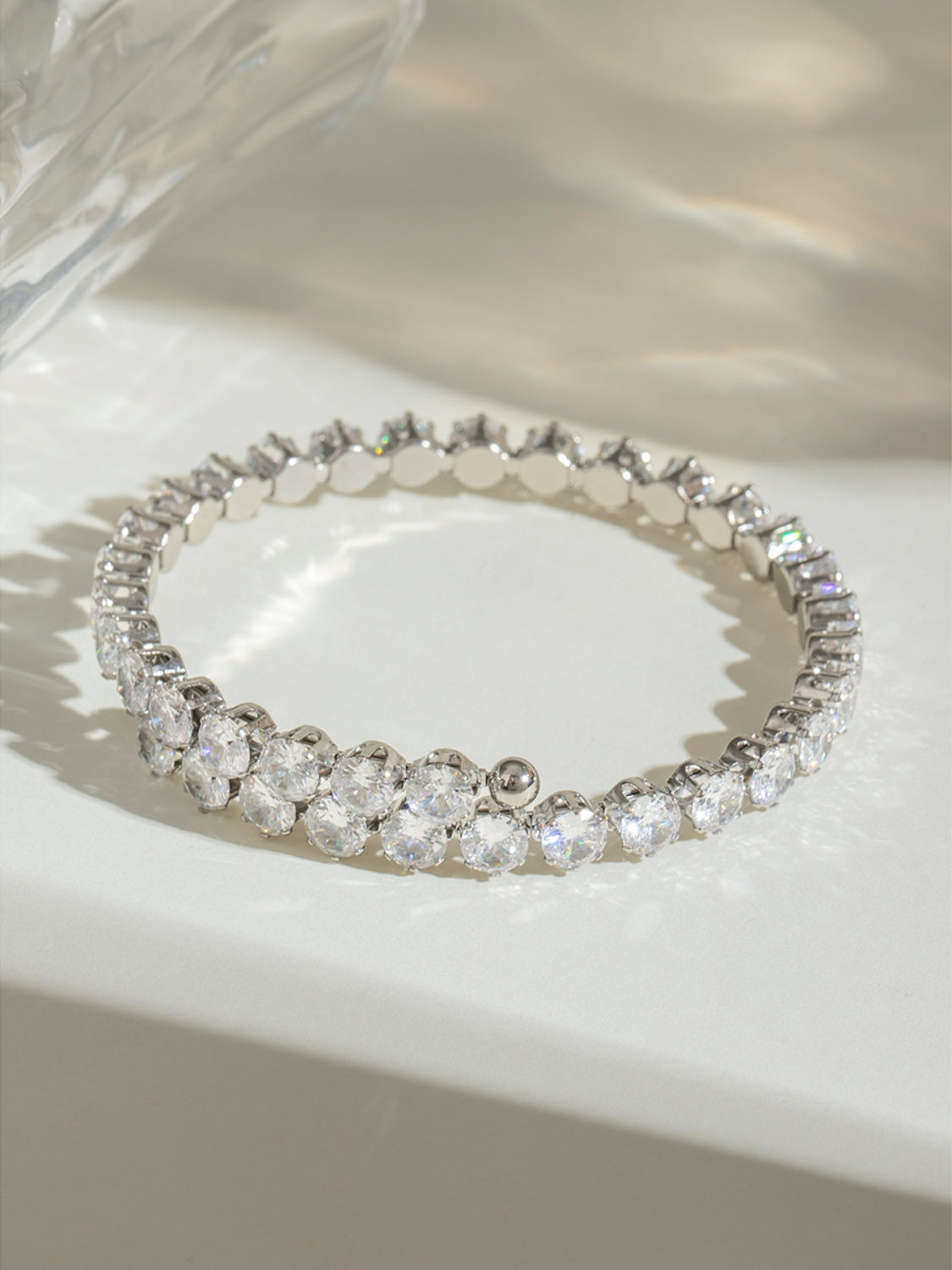Trendsi stainless steel zircon bracelet with round clear zircon stones in a tennis design