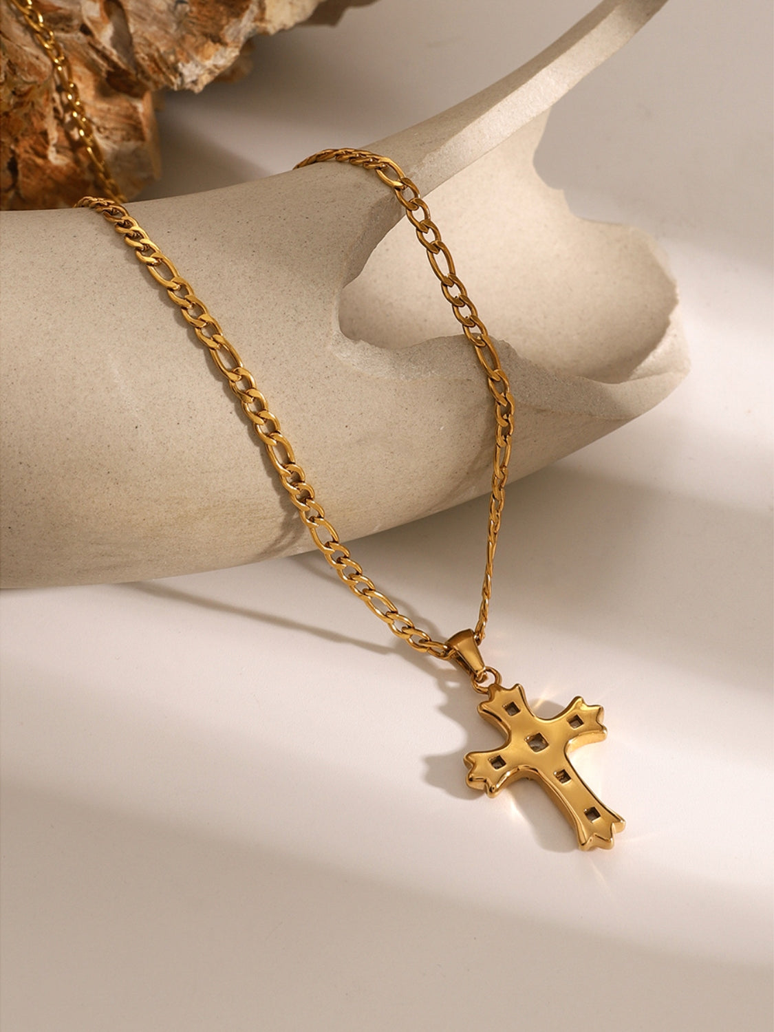 Trendsi zircon cross pendant for women in gold tone on matching chain necklace