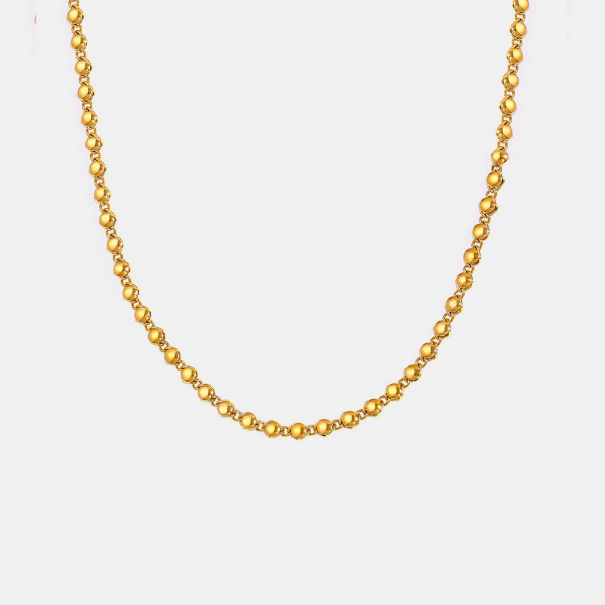 Trendsi delicate 18K gold plated necklace with small round bead detailing on a white background