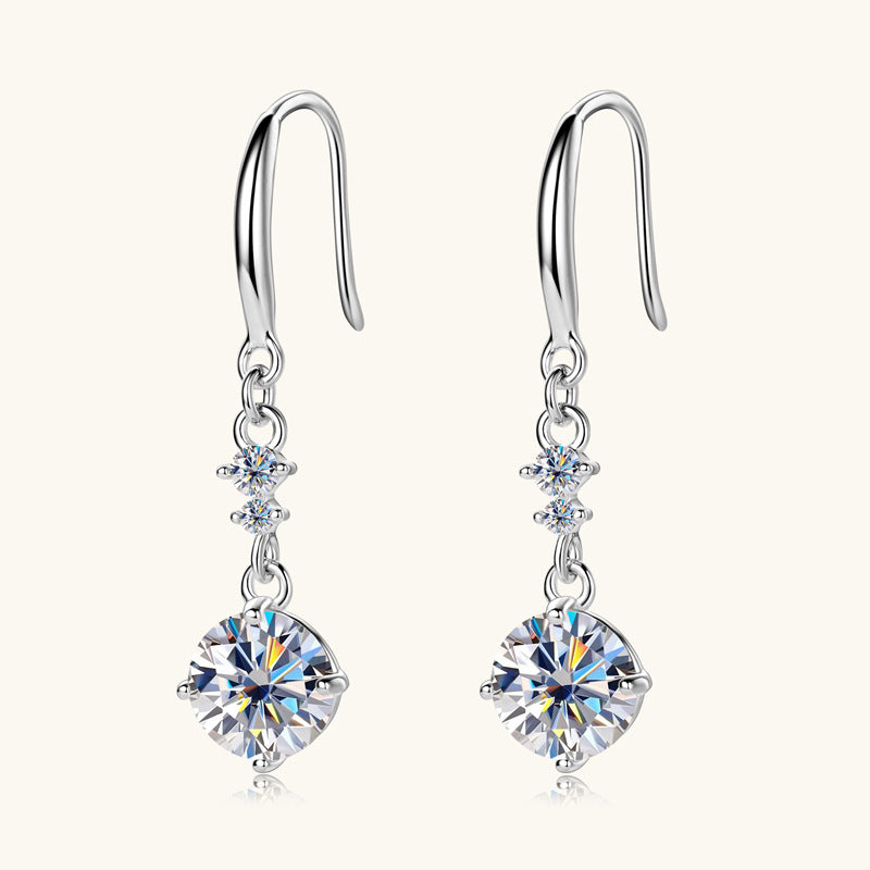 Trendsi 2 carat moissanite sterling silver earrings with dangling round stones and hook closures