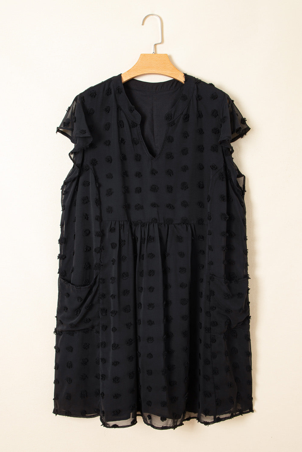 kjplussizefashion black dotty plus size summer dress with short sleeves and pockets