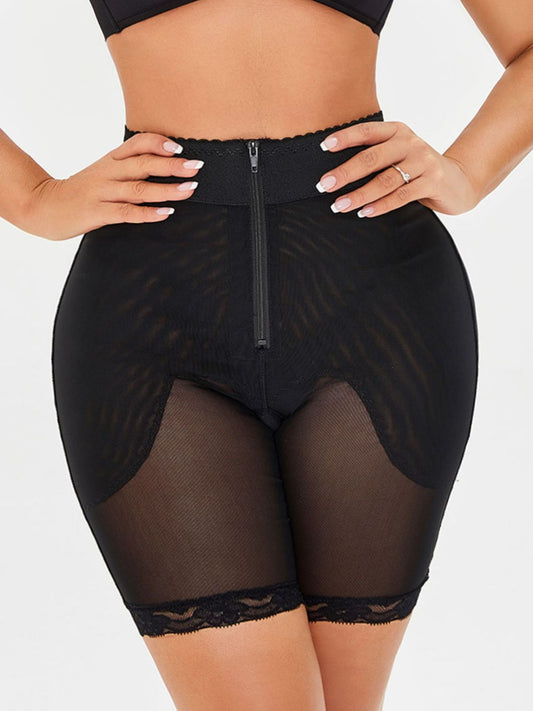 Trendsi plus size high waisted shaping shorts in black with front zipper and lace trim