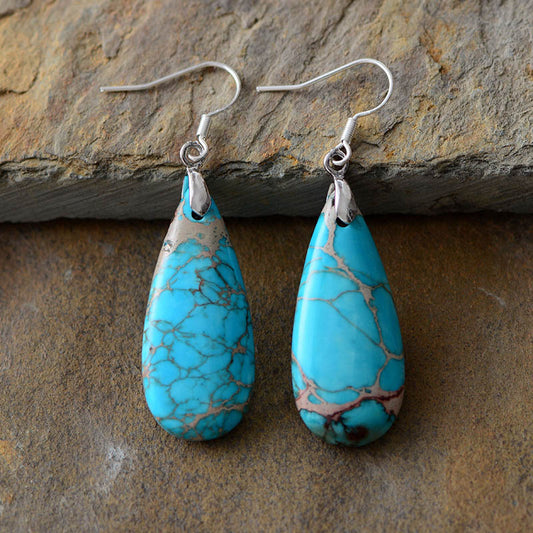 Trendsi turquoise copper drop earrings with teardrop-shaped vibrant turquoise stones and copper veining