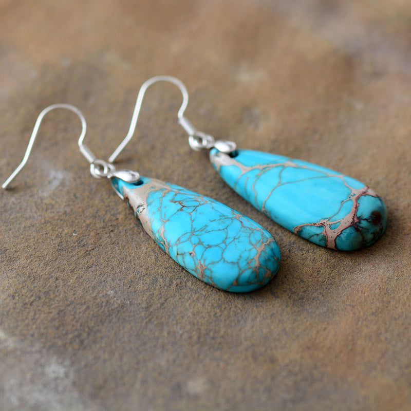 Trendsi turquoise copper drop earrings with teardrop shape and intricate copper veining