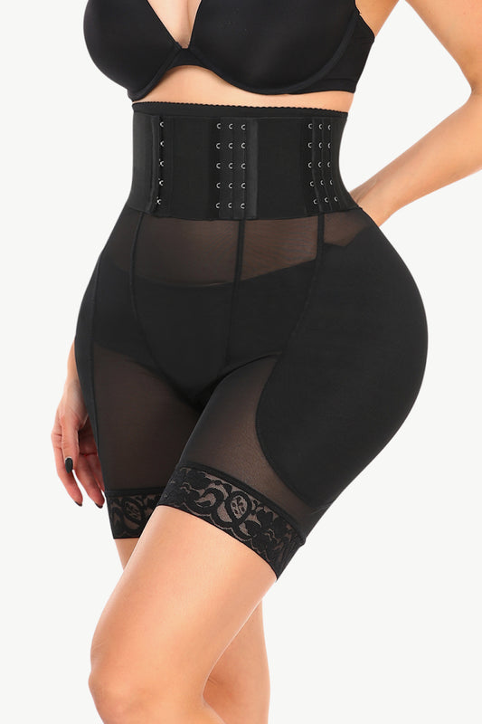 Trendsi breathable lace trim shapewear in black with high waist and hook closure
