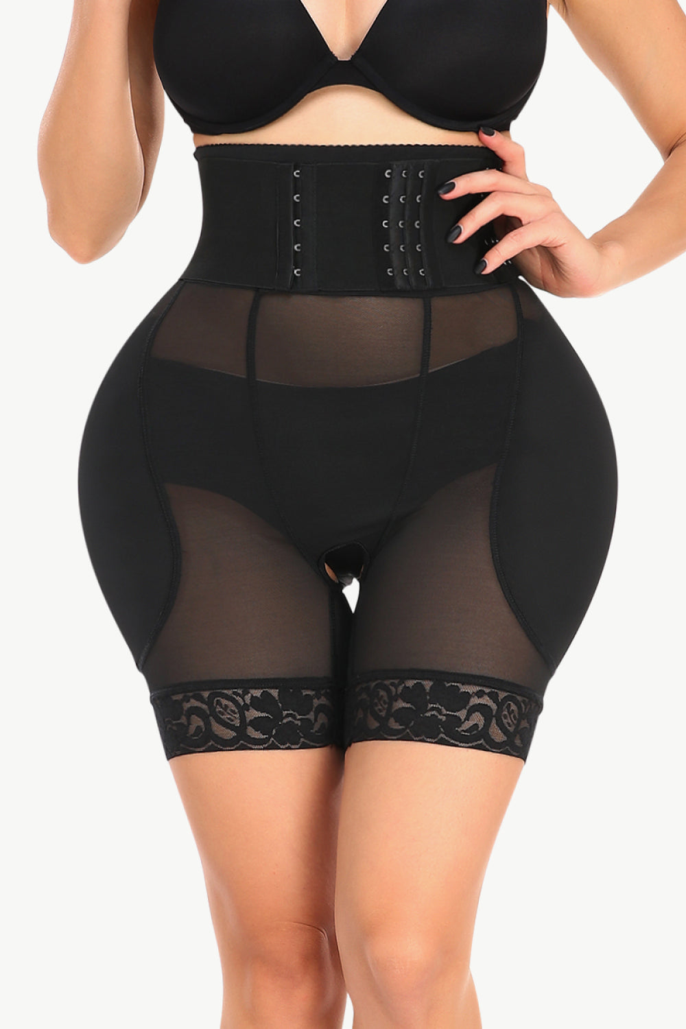 Trendsi breathable lace trim shapewear in black with high waist and floral lace details